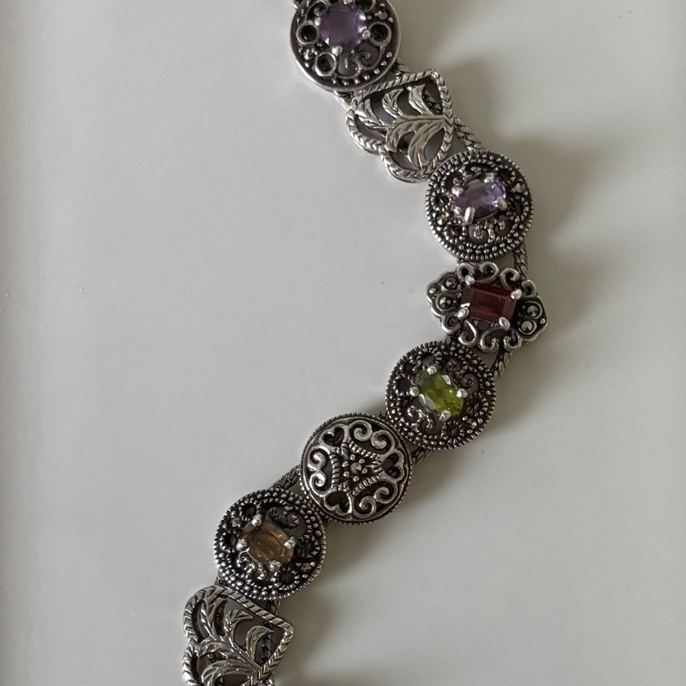 Circa 1990  Silver Slide Bracelet with Multicolor Gemstones